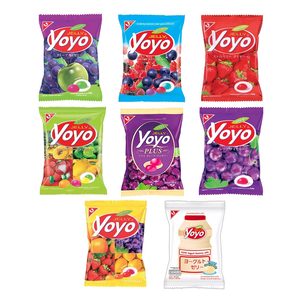 YOYO Gummy Jelly โยโย่ เยลลี่ รวมรสผลไม้ องุ่น สตรอว์เบอร์รี โยเกิร์ต เบอร์รีผสม
