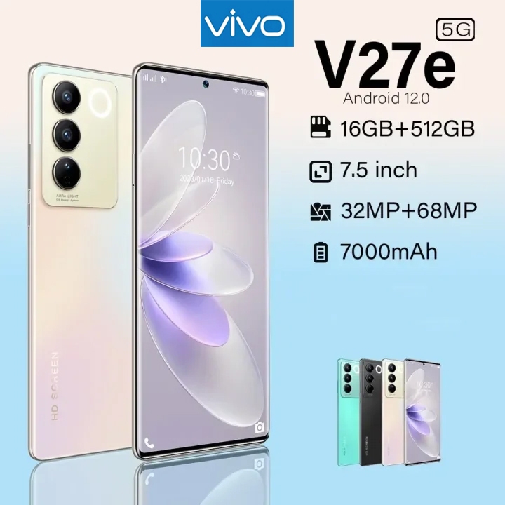 สมาร์ทโฟนเดิมVIV0 V27e 7.5 นิ้วเต็มหน้าจอ 66Wชาร์จเร็ว 7000 mAh Androidโทรศัพท์มือถือราคาถูก