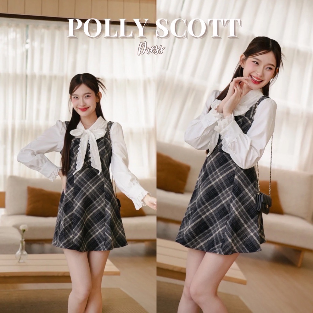 DR0460 LABELLE รุ่น Polly Scott Dress เสื้อ+เดรสลายสก็อตน่ารัก