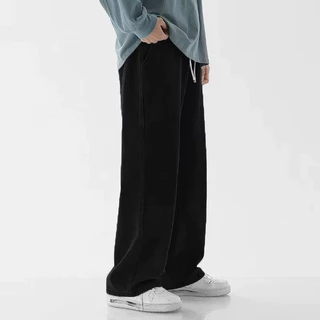 กางเกงยีนส์ยาวชาย ทรงกระบอกเอวสูง ใส่สบาย เอวยางยืด ปรับเอวด้วยเชือก เท่ๆเข้ากับทุกแนว 9สี
