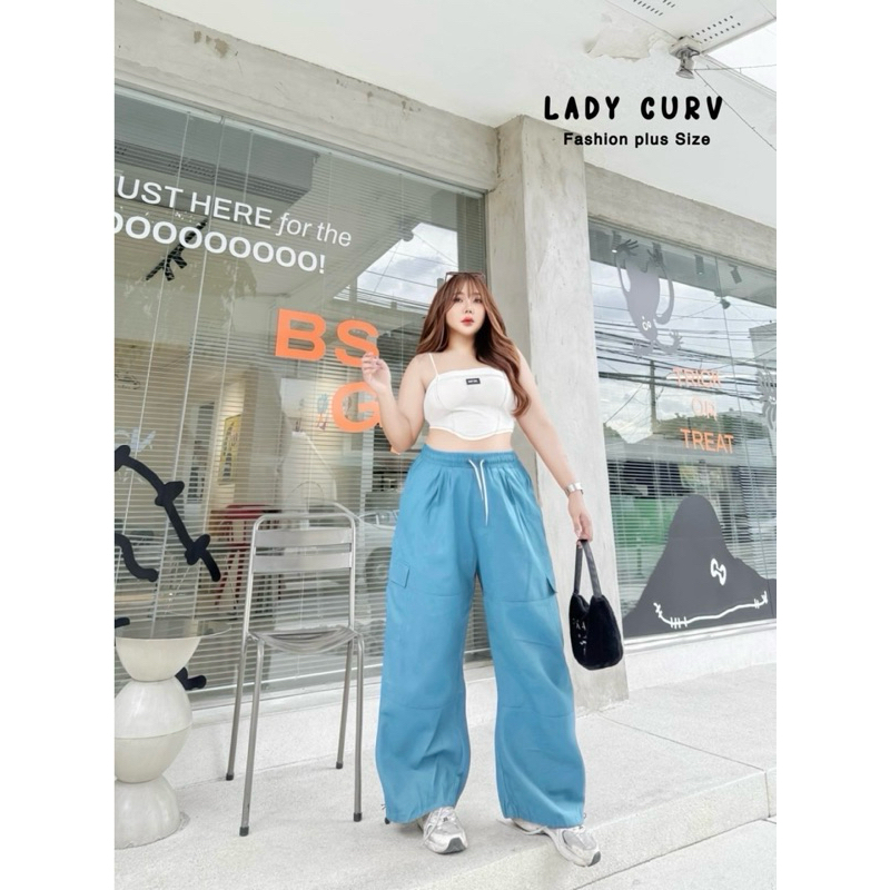 (LC) กางเกงคาร์โก้เอวสูง สม็อครอบเอว เชือกใช้งานได้จริง ปลายขารูดได้หรือไม่รูดก็เก๋ เสื้อผ้าสาวอวบอ้วน ไซส์ใหญ่ ราคา ถูกที่สุด ดีลบีเคเค แกลเลอรีภาพที่ 3