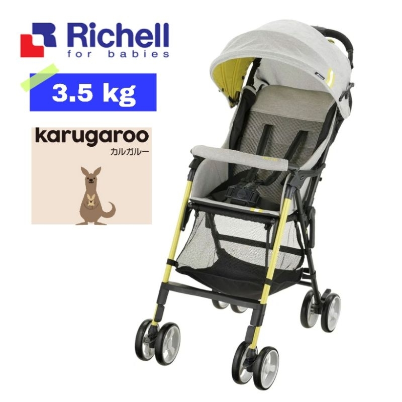 💥สินค้ามือสอง💥 รถเข็นเด็ก น้ำหนักเบา Richell Calgaroo Plus CT Gray x Yellow 7 Months