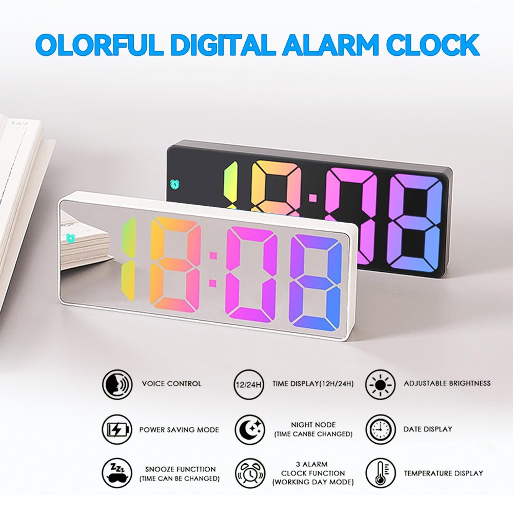 พร้อมส่ง นาฬิกาปลุกดิจิทัล LED อิเล็กทรอนิกส์ ปรับอุณหภูมิได้ ควบคุมด้วยเสียง สําหรับบ้าน ห้องนอน ออฟฟิศ 0725 clock