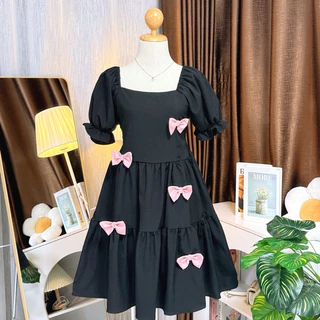 🎀✨Dress ทรงปล่อยแขนตุ๊กตาแต่งโบว์ ( อก 32-42 sweet bow )
