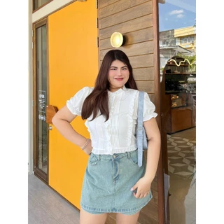 CiCi Plus+(3345) เสื้อแขนสั้นแต่งระบายขอบสไตล์เกาหลี เหมาะสำหรับสาวพลัสไซส์
