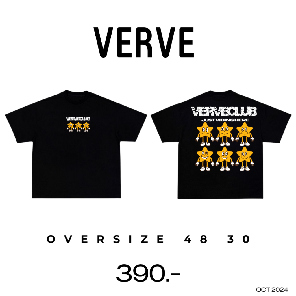 CASSIUS PREMIUM COTTON OVERSIZE เสื้อยืดสกรีนลาย พรีเมี่ยม VERVE CLUB ดาว6ดวง ดำ