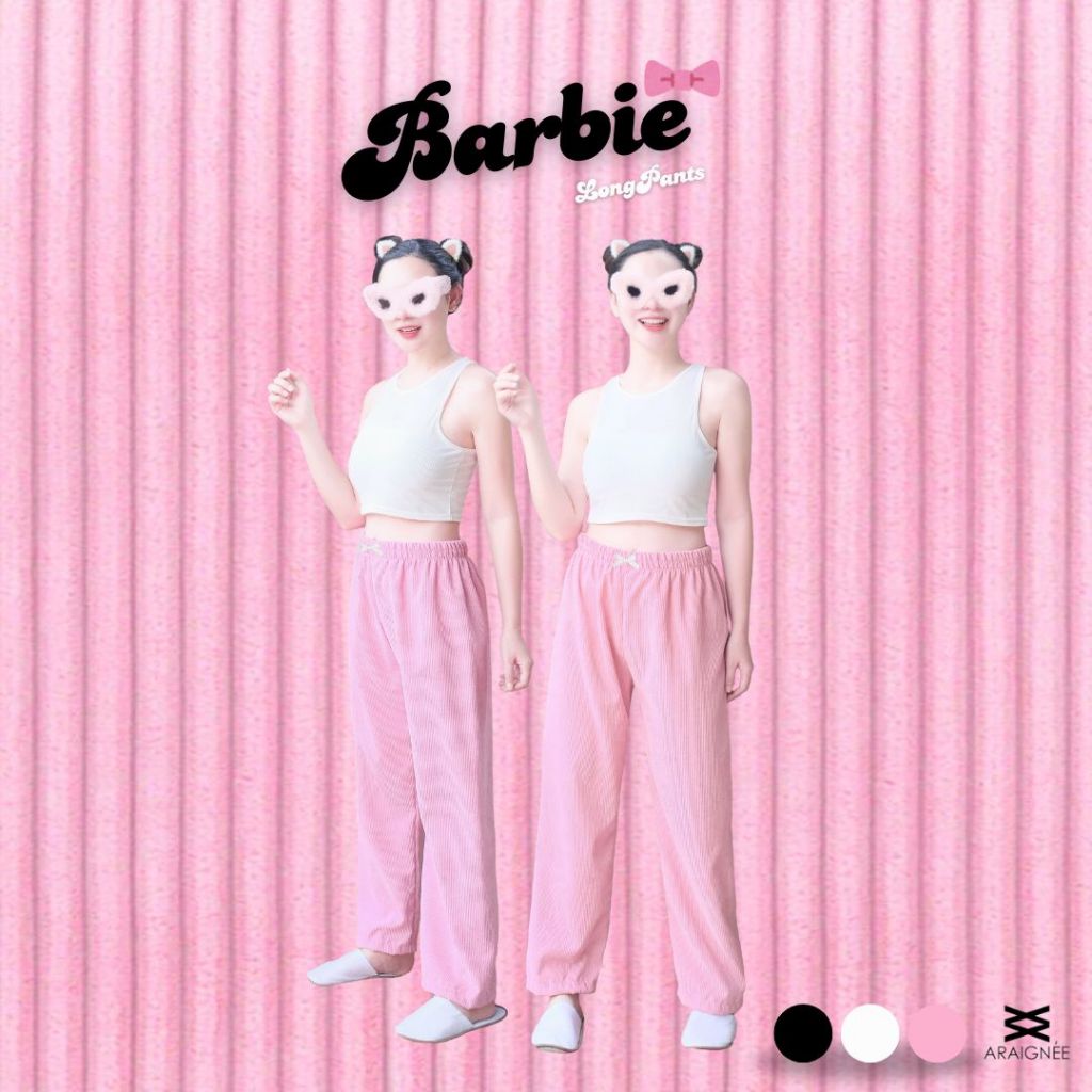 Barbie long pants กางเกงนอนขายาว ยางยืดผ้าลูกฟูก FREESIZE สีชมพู