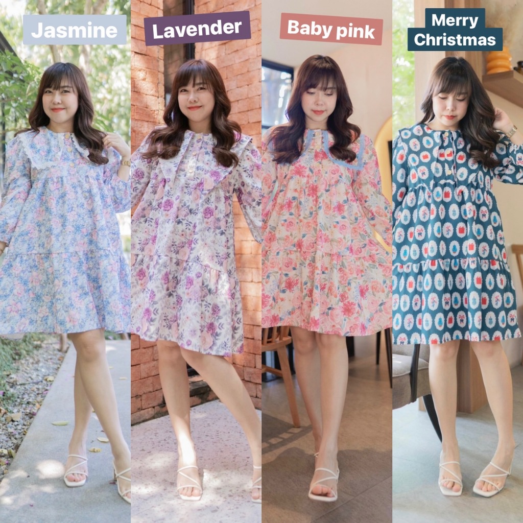 Code : เดรสมาใหม่ 4 ลาย (BABY PINK / LAVENDER /JUSMINE /MERRY CHRISTMAS)