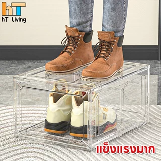 กล่องใส่รองเท้าพลาสติกแข็ง วัสดุแบบอะคริลิคใส tower shoe box ออกแบบฝาหน้าแม่เหล็ก เก็บวางรองเท้า
