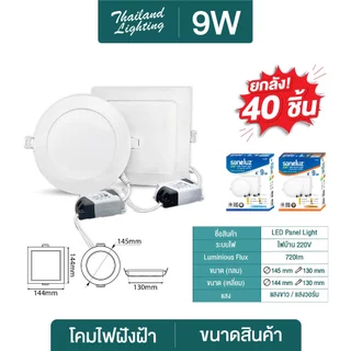 ชุดยกลัง 40 และ 30 กล่อง โคมฝังฝ้า Panel Light LED 9W 12W 18W ทรงกลม/ทรงเหลี่ยม มีแสงขาว วอร์ม 3แสง โคมไฟดาวน์ไลท์ LED