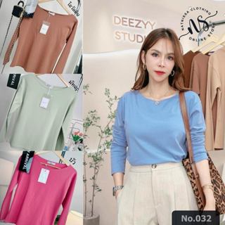 032 เสื้อยืด แขนยาว คอปาด ฟรีไซส์ อก 36-40 ผ้ายูนิโค่ล ไม่ต้…