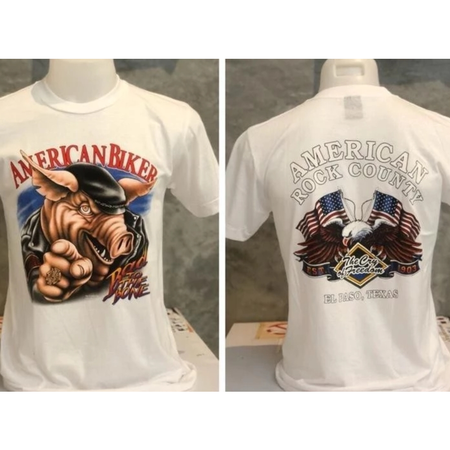 พร้อมส่งเส 100% เสื้อวินเทจลายหมูแหลมสไตล์มินิมอล ลายหมูแหลม พิมพ์ลายสูง และอเมริกา คลาสสิกขนาดใหญ่สะดวกสบายกีฬาๆ
