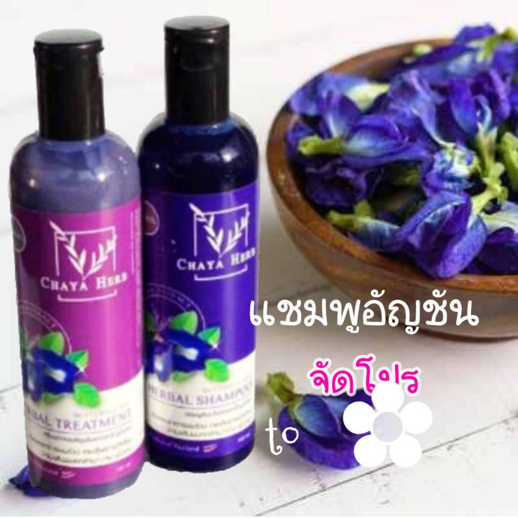 แชมพูlสมุนไพรอัญชัญสกัด Chaya herb ซื้อแชมพูรับรับฟรีครีมนวด
