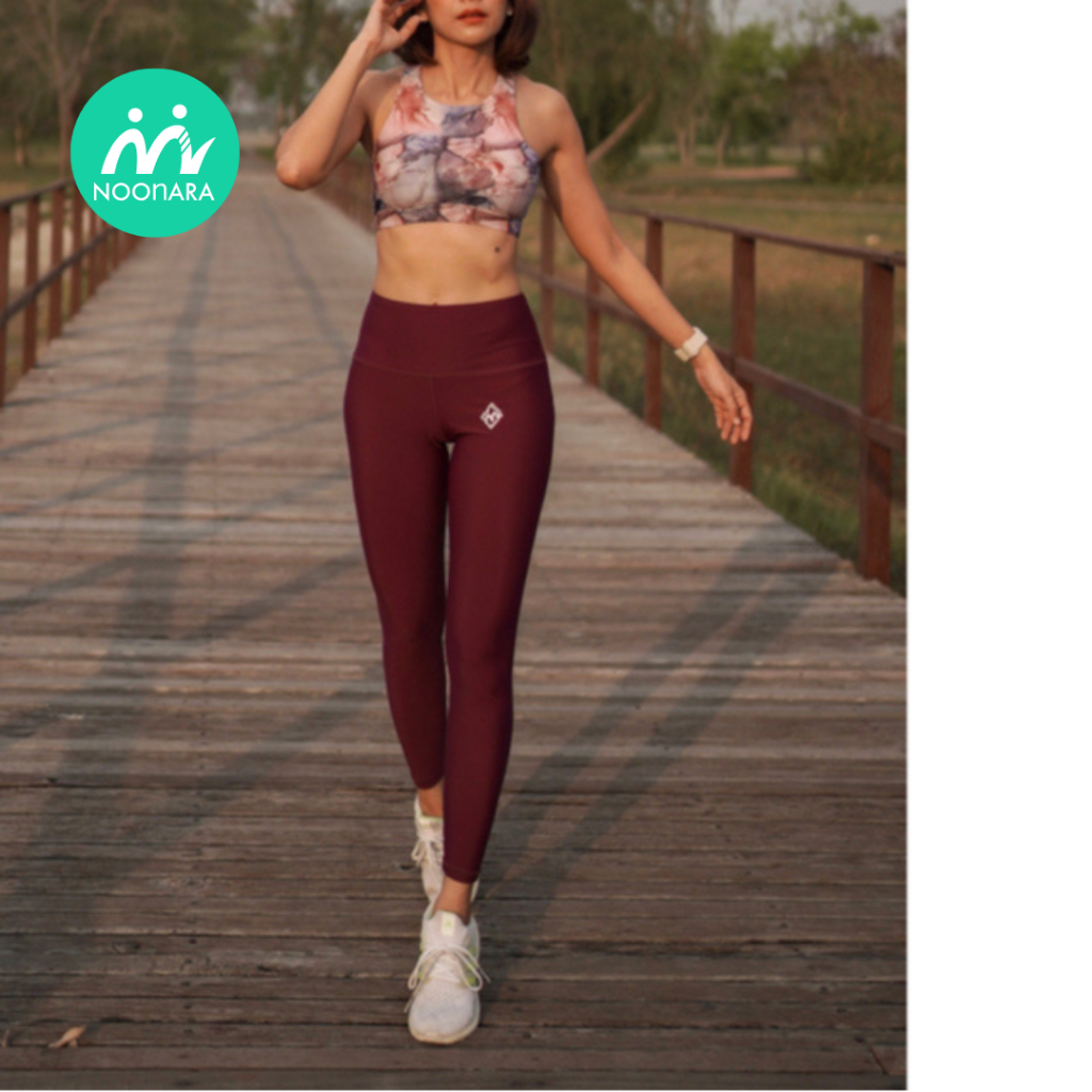 กางเกงขายาว เลกกิ้ง - NOOnara Leggings Pants สี Wine Berry เอวสูง กัน uv มีซับใน กางเกงวิ่ง/กางเกงโยคะ/ชุดว่ายน้ำ/Active