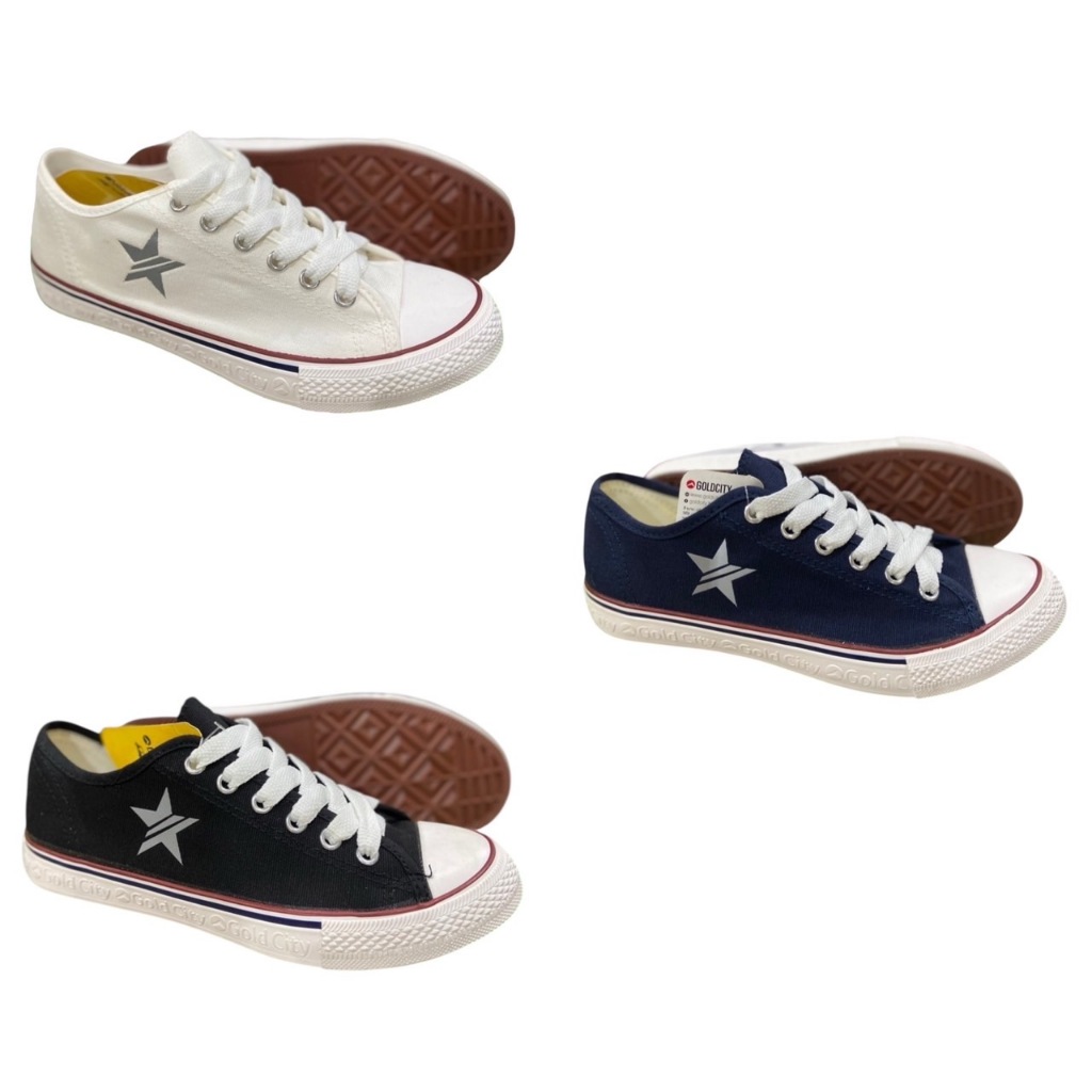 P รองเท้าผ้าใบ ผ้าใบโกซิตี้ GC 015 ดาวเรืองแสงตอนกลางคืน สี ดำ กรม ครีม Size 37-45