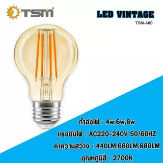 หลอดไฟ LED VINTAGE หลอดไฟวินเทจ 4W 6W 8W ไฟ ขั้วE27 รุ่น TSM-A60,TSM-ST64,TSM-G95