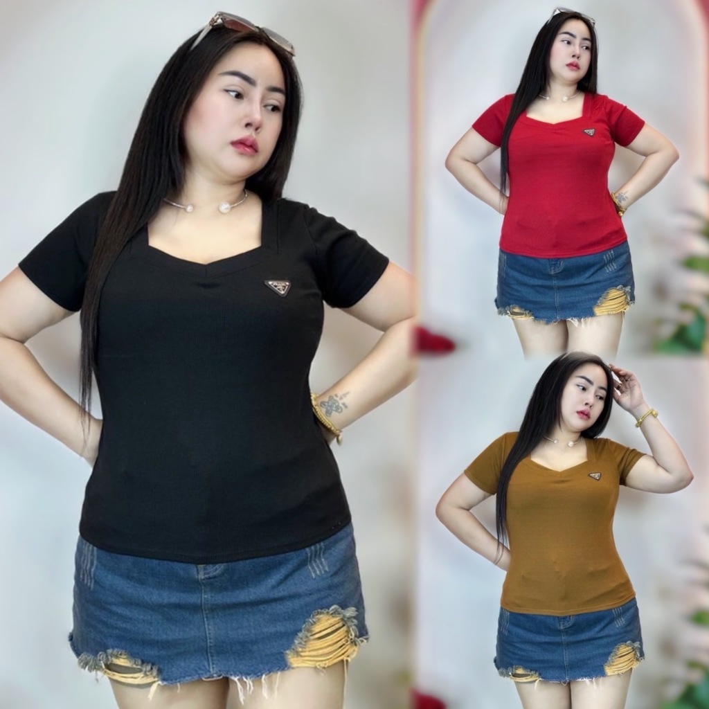 เสื้อยืดปราด้า**ร้านปอแฟชั่น**สาวอวบ อก36-44 ยาว 23 รุ่นฮอทฮิตสุดปัง!! ติดป้าย