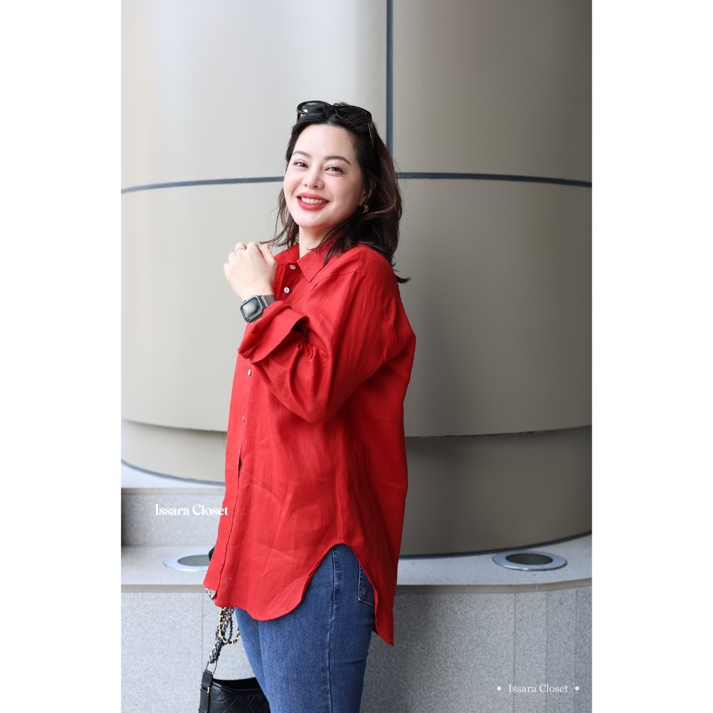 Shirt Linen รุ่น Smart #สีแดงอิฐ
