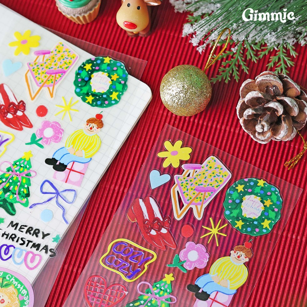 ✨NEW COLLECTION✨ 🎀🔔 Merry and Bright 🔔🎀 สติ๊กเกอร์ไซซ์ 15.5 X 7cm ดีไซน์คิ้วท์ม้ากก ได้มู้ดวันคริสต์มาสสุดๆ 🎅🎄