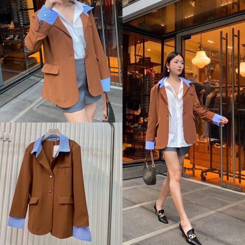 Blazer two tone เสื้อคลุมblazer ทรงสวย ดีเทลตัดกับปกเชิ้ตคนละสี สวยเก๋ดีมากกกกก มีกระเป๋า ผ้าเนื้อดี คั้ตติ้งเป๊ะ