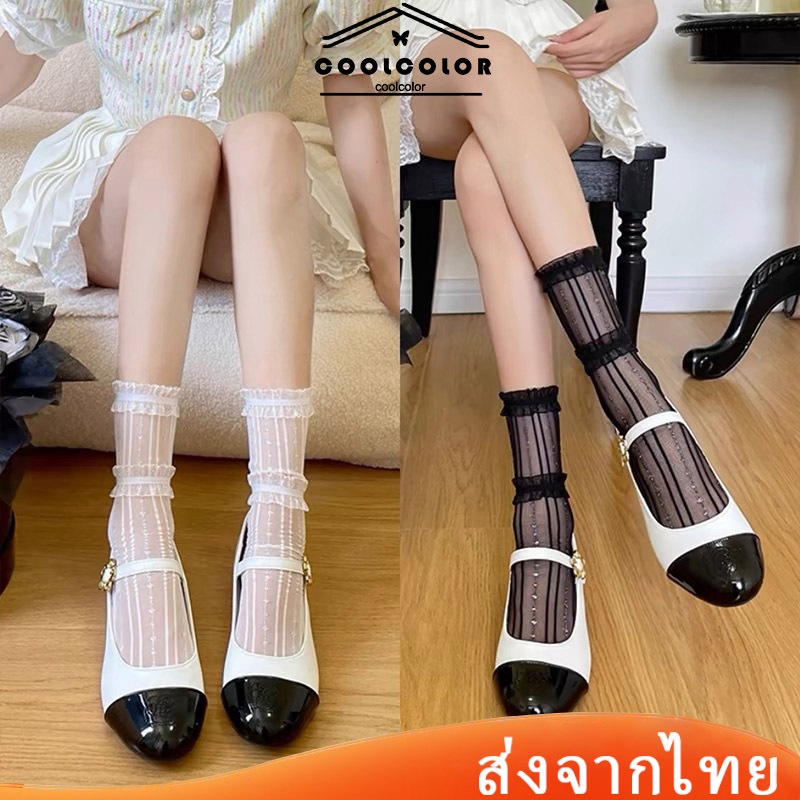ในไทย💖ถุงเท้าถุงเท้าลูกวัวผู้หญิงสีพื้นJKLolitaหวานและน่ารักสไตล์ญี่ปุ่นแฟชั่นข้อสูงผ้ายืดสําหรับนักเรียนหญิง