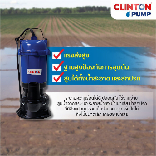 ปั๊มแช่ดูดโคลน 2 นิ้ว 750 วัตต์ CLINTON รุ่น WQD10-10-0.75