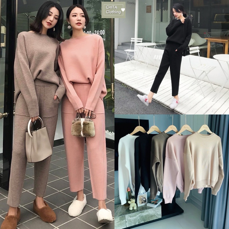 • Set 2 ชิ้น เสื้อคอกลมแขนยาว มาพร้อมกางเกงขายาว ใครมีแพลนเที่ยวเก็บไว้เลยผ้านิ่มสวยใส่สบาย 🫶🏻