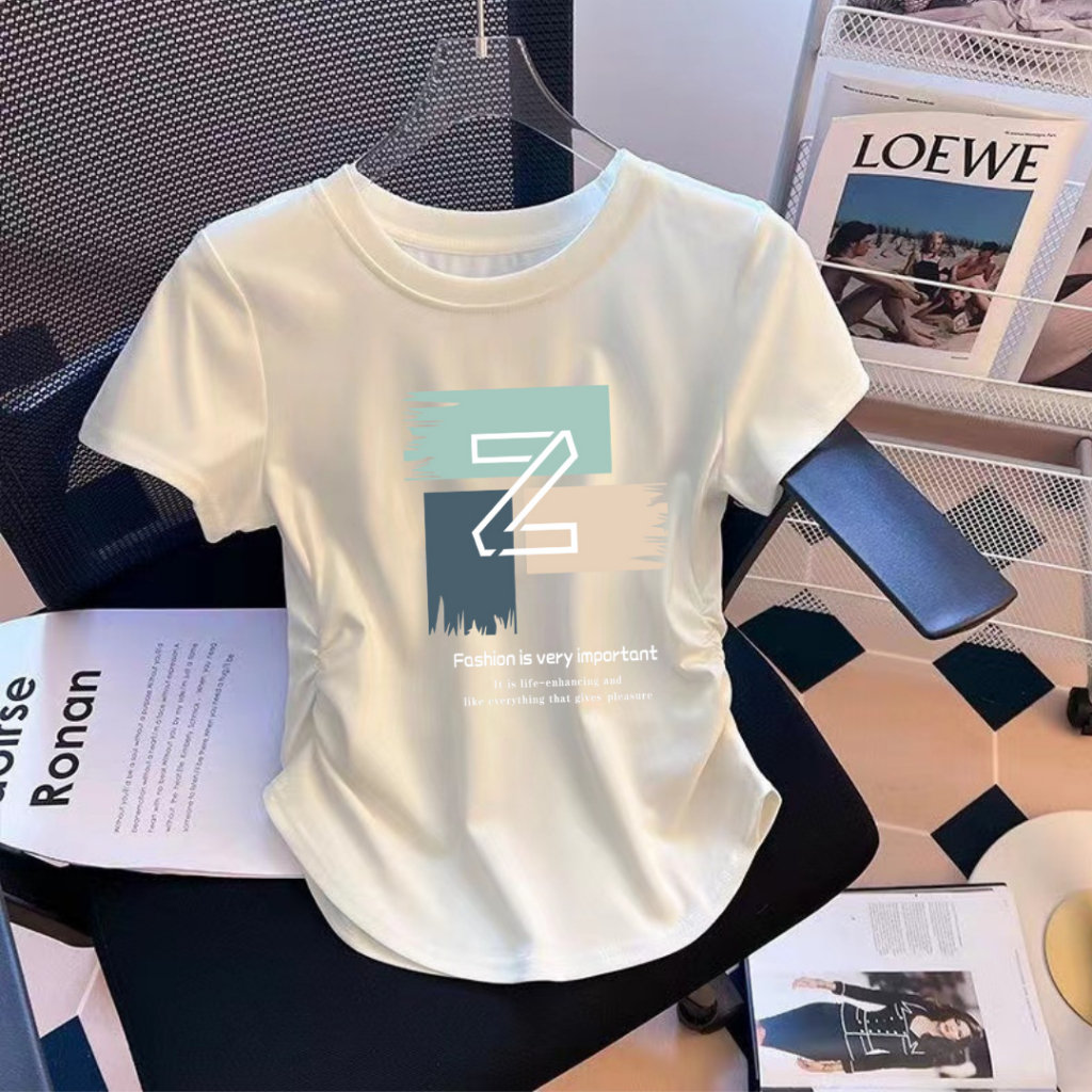 พร้อมส่ง เสื้อยืดสวย ผู้หญิง เสื้อยืด แฟชั่น แขนสั้น คอกลม ทรงสลิมฟิต เสื้อสาวอวบ หลากสี เสื้อยืดรัดรูป หลายรูปแบบ