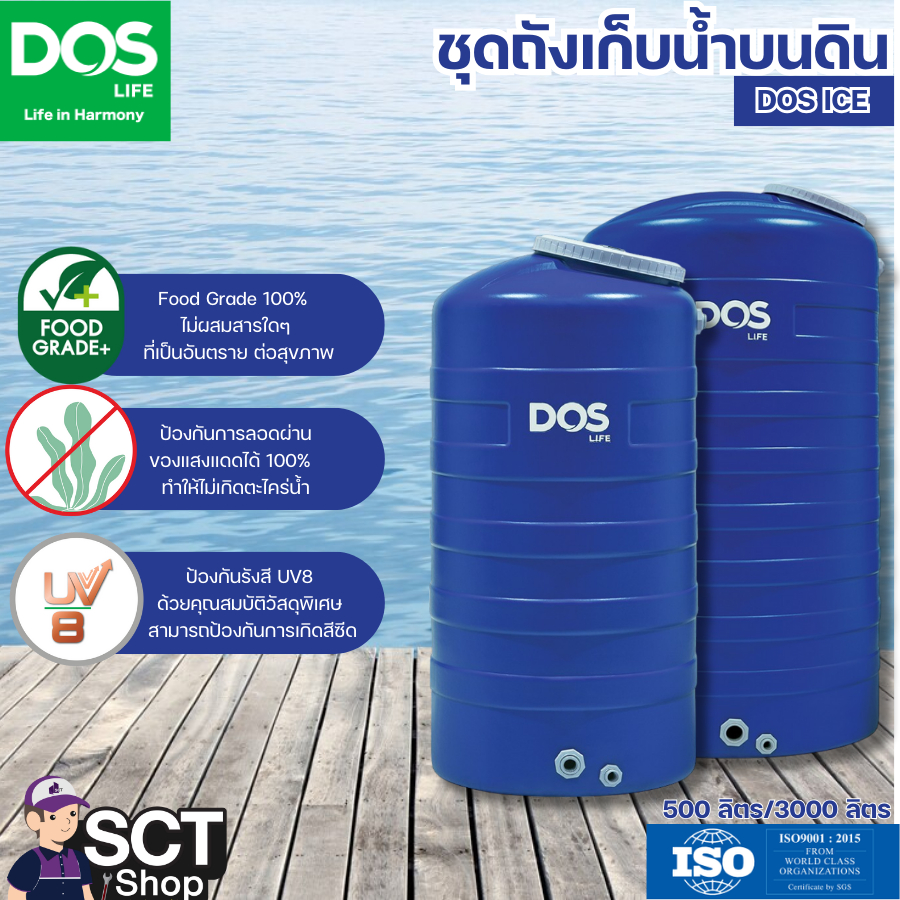 DOS ถังเก็บน้ำ 500 ลิตร, 3000 ลิตร รุ่น ICE ถังเก็บน้ำบนดิน