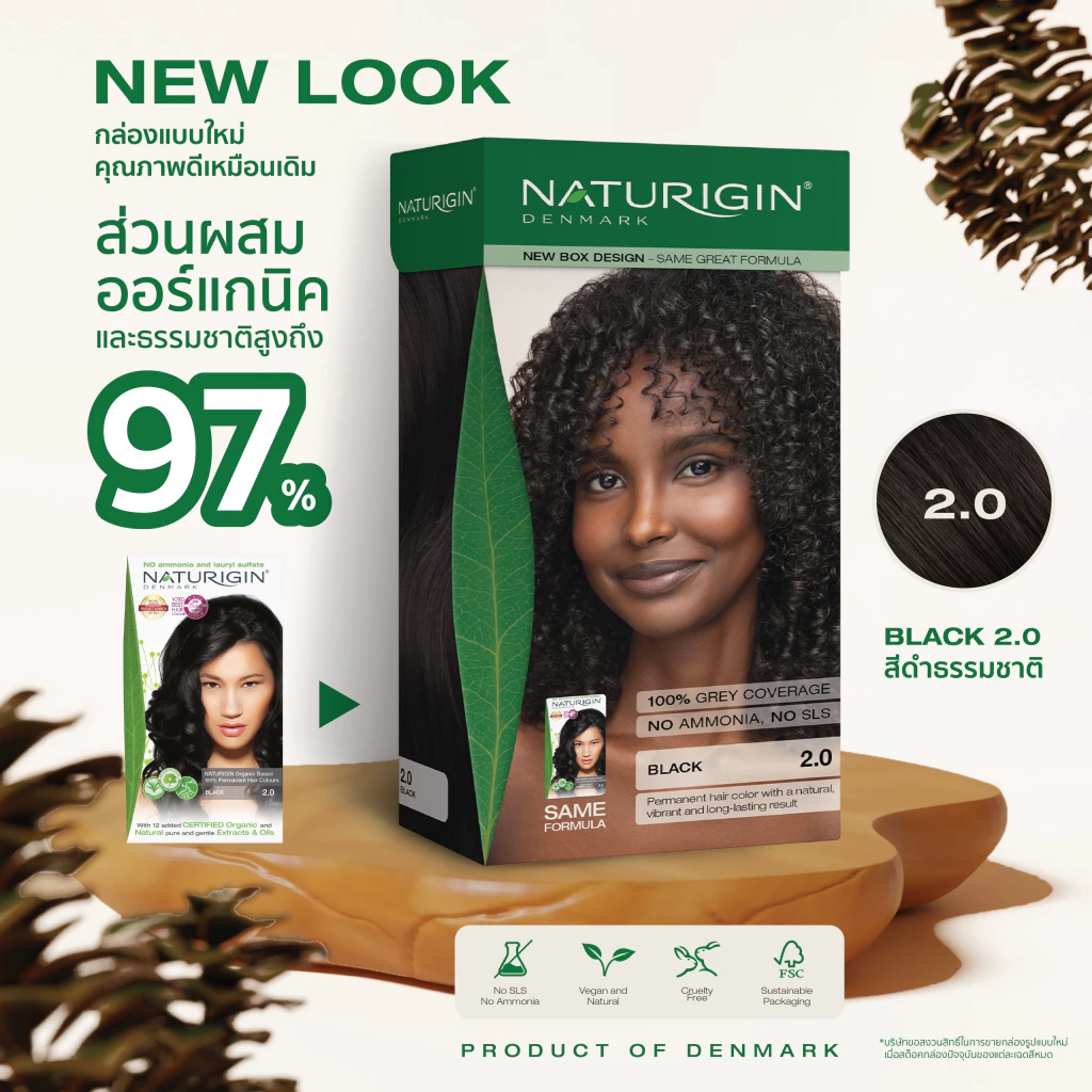 NATURIGIN BLACK 2.0 สีดำธรรมชาติ สีผมออร์แกนิค นำเข้าจากเดนมาร์ก ทำได้เองที่บ้าน
