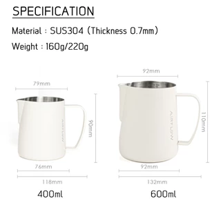 AIRFLOW Milk Pitcher 400 600 ml เหยือกเทฟองนม เหยือกตีฟองนม เป่าฟองนม เทลาเต้อาร์ท เหยือกลาเต้อาร์ท