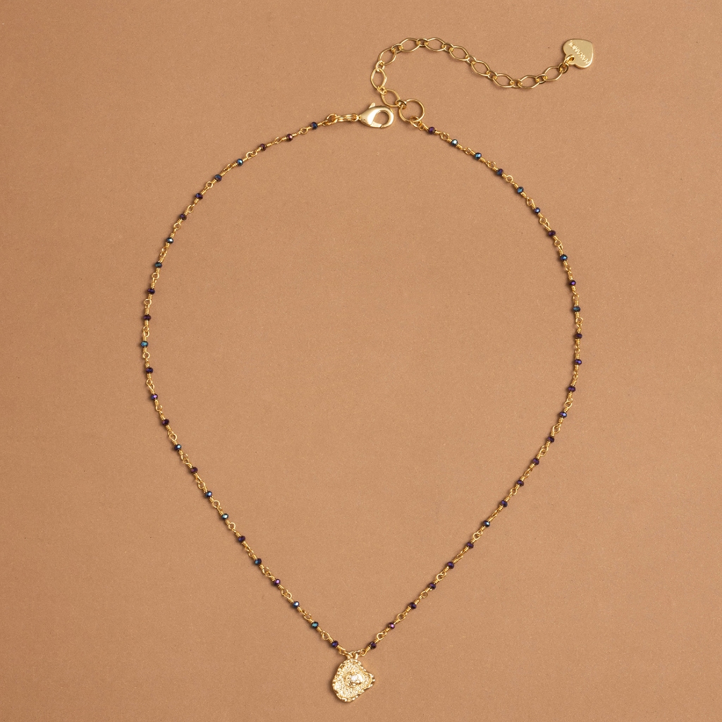 TEXTURED CHARM GREEN BEAD NECKLACE