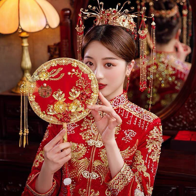 ส่งจากไทย 📌พัดงานแต่ง พัดพรีเมียม พัดสไตล์ซีรีส์จีน Xiaohongshu แต่งงานสไตล์จีน, ลายดอกไม้มงคล งานแต่งงานสไตล์โบราณ