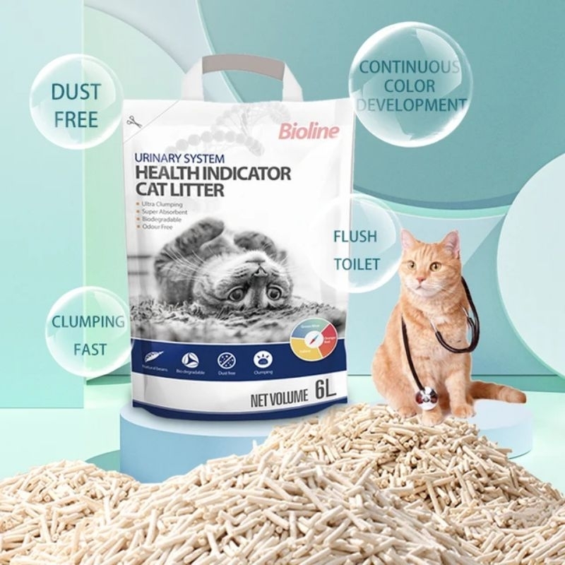 ทรายเต้าหู้ตรวจสุขภาพสีฉี่แมว 6ลิตร Bioline