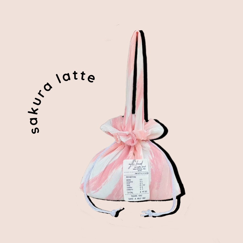 กระเป๋าผ้าหูรูด Sakura latte jumbo dumpling