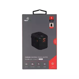 หัวแปลงปลั๊กไฟ TECHPRO Multifunction Universal Travel Adapter 20W (TP-UA01) Black by Banana IT
