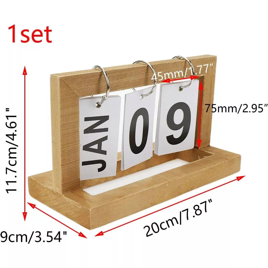 ปฏิทินหมุนหน้ากระดาษ ทำจากไม้ ตกแต่งโต๊ะ Wooden Calendar ปฎิทินตั้งโต๊ะ ของแต่งห้องสไตล์มินิมอล E71
