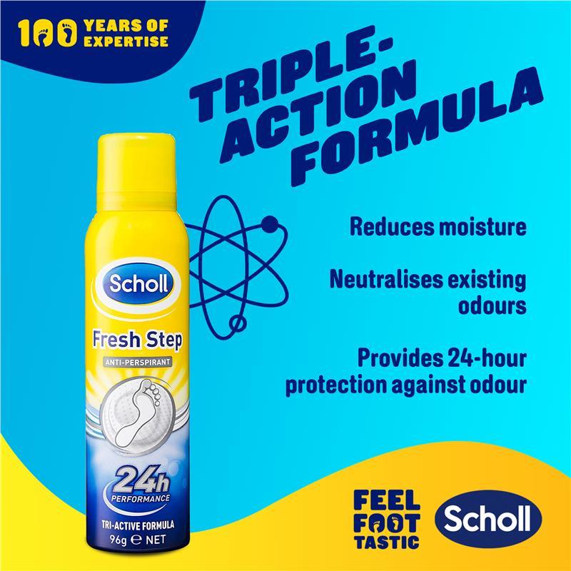 Scholl Foot Spray สเปรย์ระงับกลิ่นเท้า (ฉีดใส่เท้า) Anti Perspirant 24 Hour 96g , Reduce Odour, Redu