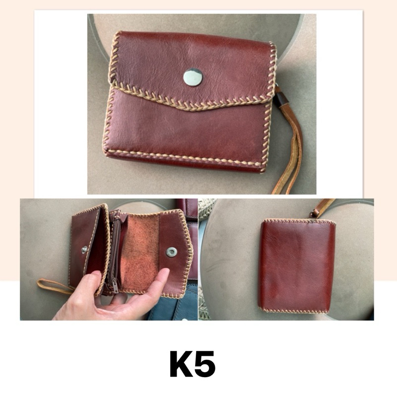 กระเป๋า Handmade หนังวัวแท้ หนังวัวแท้ นาด 4x3.3" 5 ช่องการใช้งาน 2 ช่องบัตร มีสายคล้องมือ