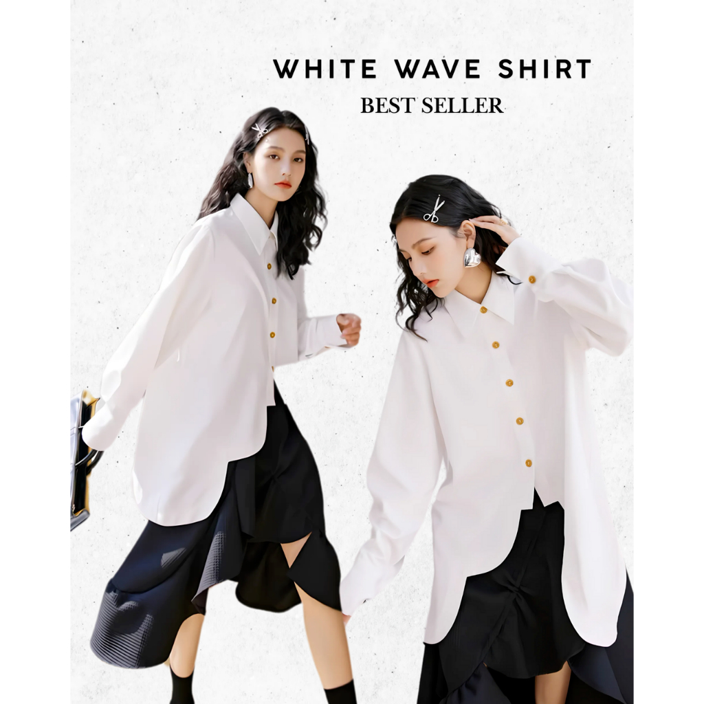 [ พร้อมส่ง ] สินค้าลิขสิทธิ์แท้ Iris Boutique IS040 White wave shirt เสื้อเชิ้ต ดูดี ใส่เที่ยว ใส่ทำงาน ระบายอากาศได้ดี