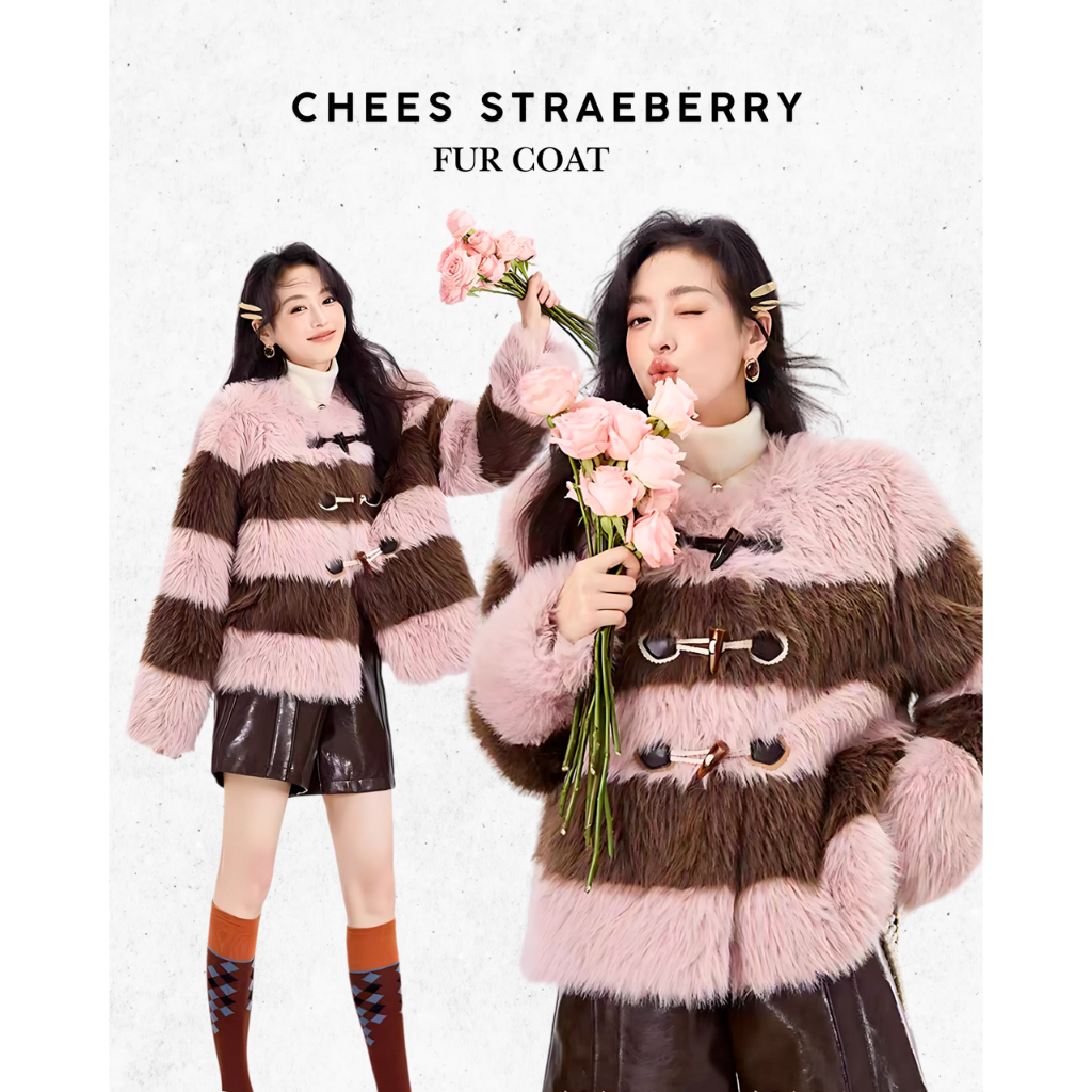 「สินค้าลิขสิทธิ์แท้」Iris Boutique IC2381656 Chees strawberry fur coat เสื้อผ้าแฟชั่นผู้หญิง โค้ท