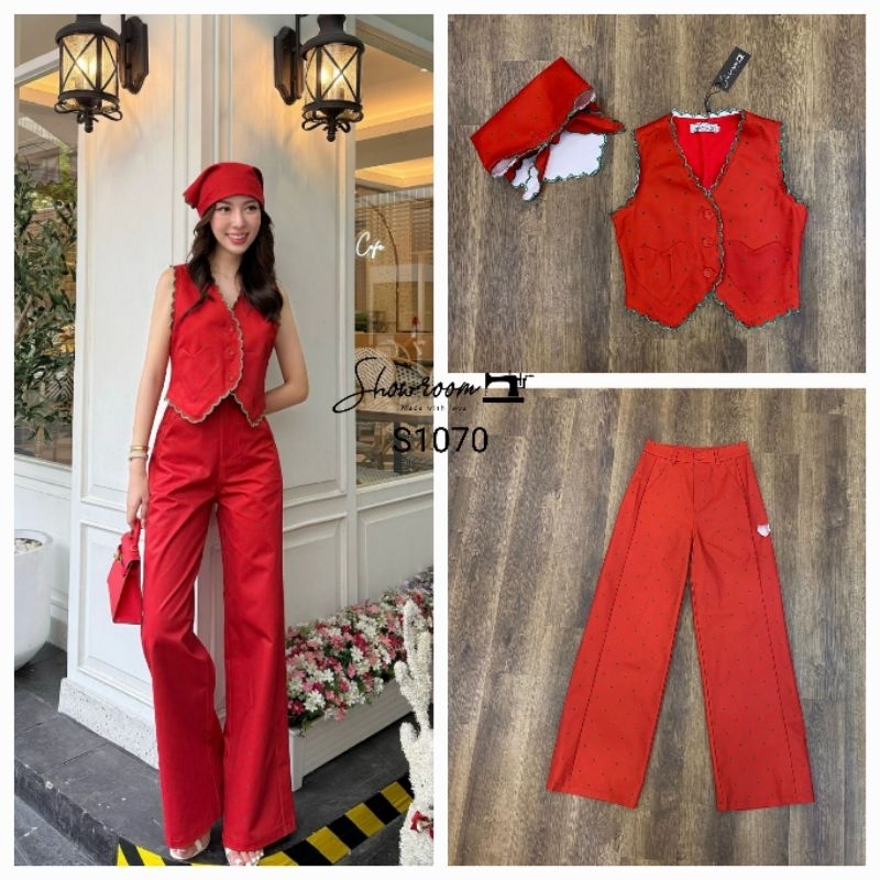 เสื้อvest+ขายาวทรงสวยสีแดง