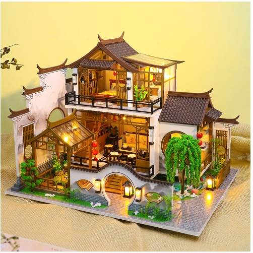 โมเดล บ้านจีนโบราณ ทำจากไม้ ผ้าและกระดาษ (พร้อมส่งจากไทย)