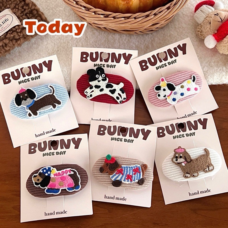 Cute 323 กิ๊บติดผม กิ๊บแป๊กวงรีผ้าไหมพรมลายน้องหมาน่ารัก ราคา / 1 ชิ้น
