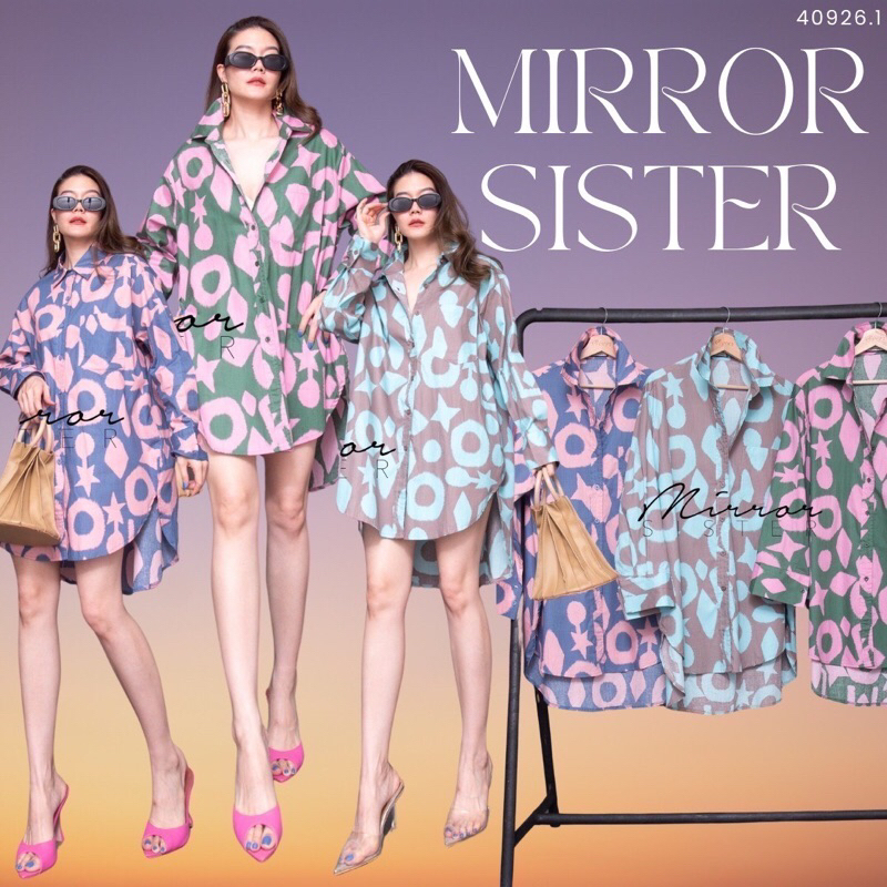 สินค้าขายดี ••MiRRoRSiSTER's FRANKy STAR LooSE SHiRT•• เดรสเชิ้ตทรงโคร่งลายวงกลมดาว2โทนสีตัดกัน สวยชิคมาก