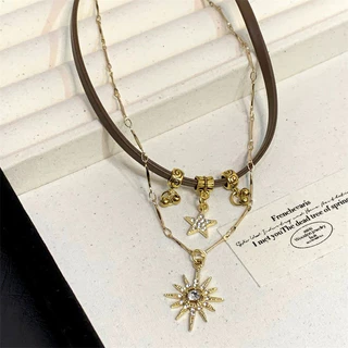 Unicrony • พร้อมส่งจากไทย สร้อยคอหนัง โบฮีเมียน 2เส้น งานสวยสไตล์ bohemians เครื่องประดับคาวบอย style