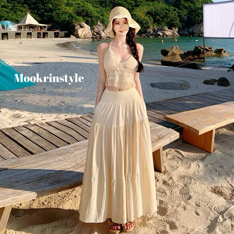 Mookrinstyle • บราถัก แมทซ์กับกระโปรง งานสวย ชุดไปทะเลกระโปรงคัตตอน beach style