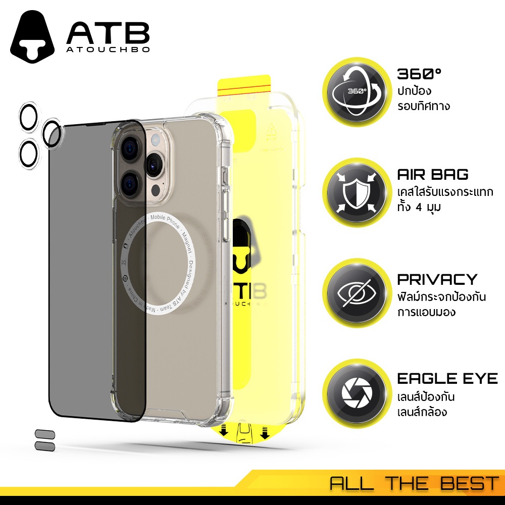 ชุดคิท ATB คิงคองอัลตร้าโปรเทคชั่น เคสใสกันกระแทก และ ฟิลม์กระจกนิรภัยป้องกันการแอบมอง สำหรับ ไอโฟน 