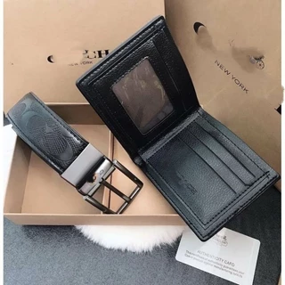 พร้อมส่ง🌺(มีโค้ดในวิดิโอ)กระเป๋าตัง+เข็มขัดผู้ชาย เข็มขัดหนัง พร้อมกล่อง ยาว120cm. เข็มขัด C1