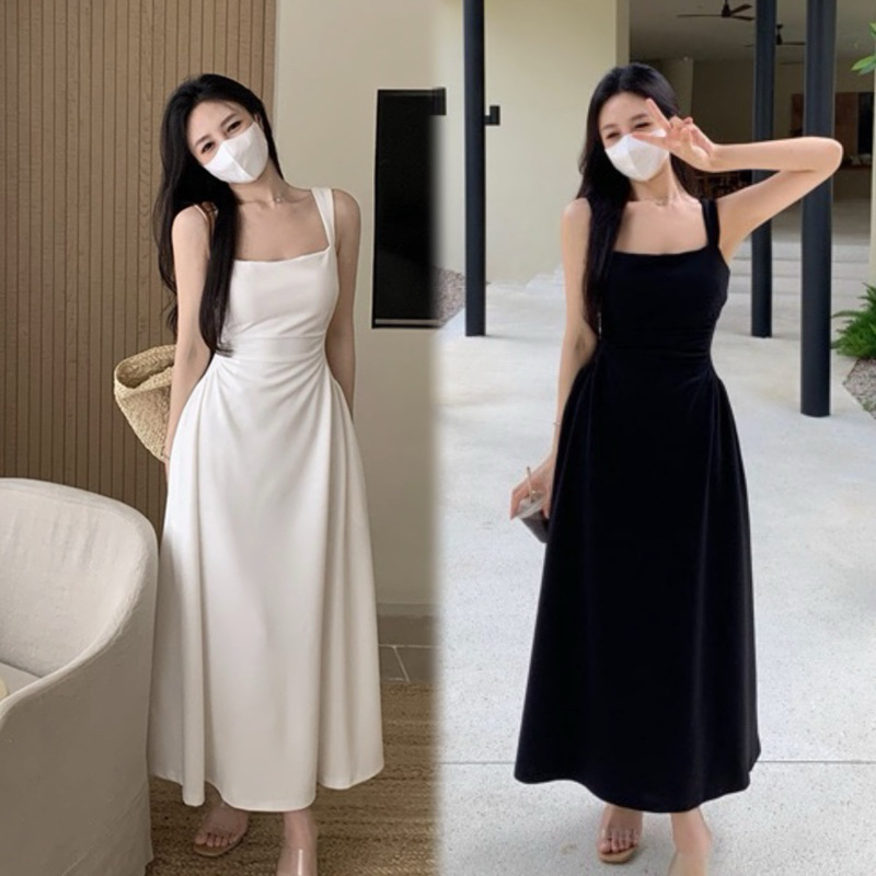 iPink พร้อมส่ง ชุดเดรส กระโปรงยาว ทรงเอ เอวแคบ ชุดขาว/ชำดำ ใส่แล้วดูผอม เข้ารูป ชุดไปทะเล สําหรับผู้หญิง